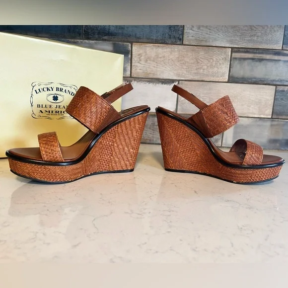 New Lucky Brand Maris Woven Wedge Platform Heeled Sandals - Picture 6 of 15